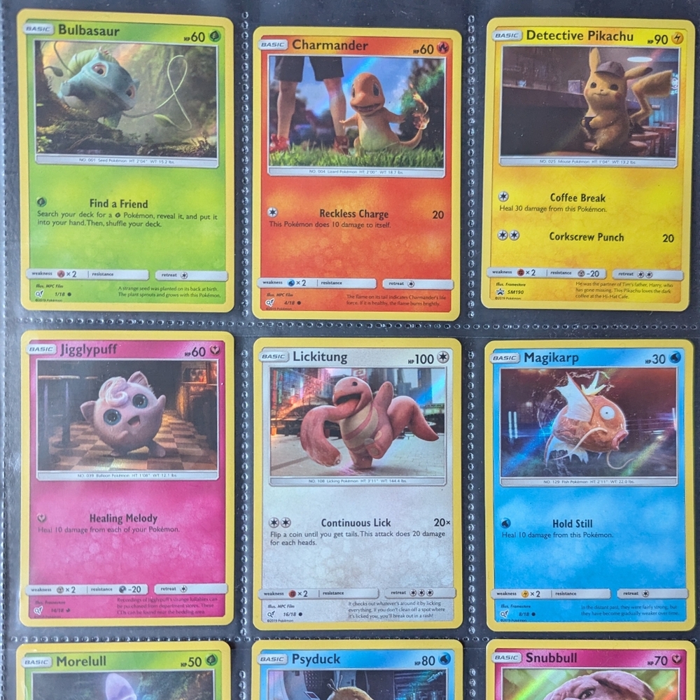 Set of 9 detective Pikachu cards